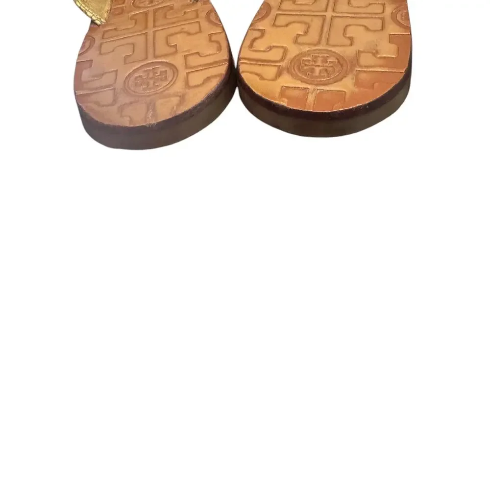 Tory Burch Thora 2 Metallic Tumbled Snake Print Gold Flip Flops 7